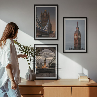 Conjunto de quadros para sala de estar Ponte de Londres, relógio Big Ben