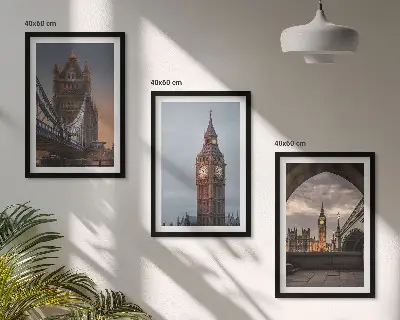 Conjunto de quadros para sala de estar com a ponte de Londres e o relógio Big Ben