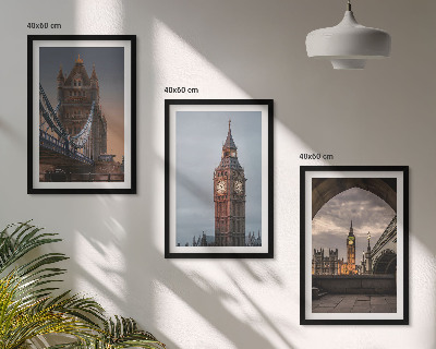 Conjunto de quadros para sala de estar Ponte de Londres, relógio Big Ben