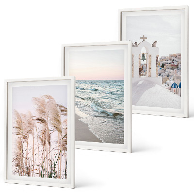 Composição de quadros moderna Plantas, ondas do mar, vista, casas