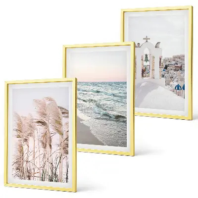 Composição de quadros moderna com plantas, ondas do mar, vistas e casas