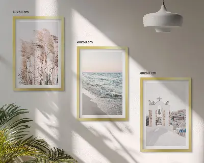 Composição de quadros moderna com plantas, ondas do mar, vistas e casas