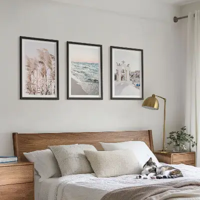 Composição de quadros moderna com plantas, ondas do mar, vistas e casas