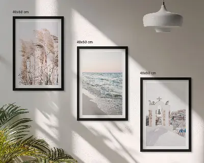 Composição de quadros moderna com plantas, ondas do mar, vistas e casas