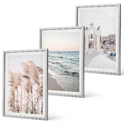 Composição de quadros moderna com plantas, ondas do mar, vistas e casas
