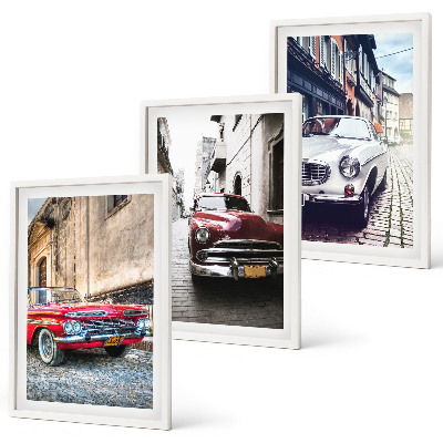 Conjunto de 3 quadros com moldura Carros clássicos nas cidades