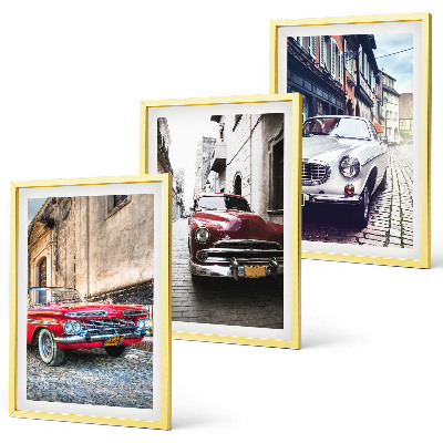 Conjunto de 3 quadros com moldura Carros clássicos nas cidades