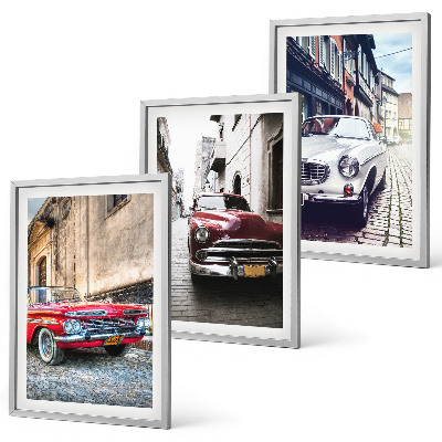Conjunto de 3 quadros com moldura Carros clássicos nas cidades