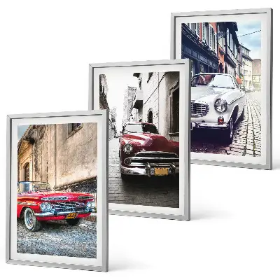 Conjunto de 3 quadros com moldura estampa de carros clássicos nas cidades
