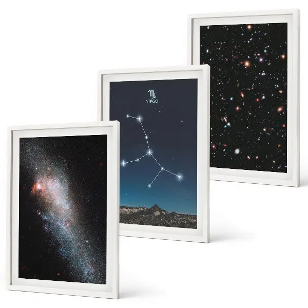 Conjunto de 3 quadros com moldura de galáxia da constelação de Virgem