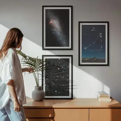 Conjunto de quadros para sala de estar constelação de Capricórnio com tema de galáxia