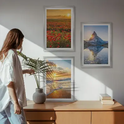 Composição de quadros moderna com paisagens de montanhas e mares no oeste