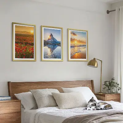 Composição de quadros moderna com paisagens de montanhas e mares no oeste