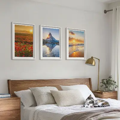 Composição de quadros moderna com paisagens de montanhas e mares no oeste