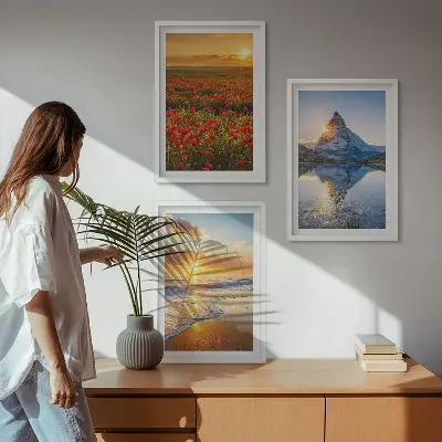 Composição de quadros moderna com paisagens de montanhas e mares no oeste