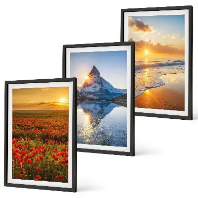 Composição de quadros moderna com paisagens de montanhas e mares no oeste