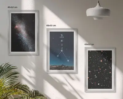 Conjunto de 3 quadros com moldura estampa de constelação de câncer no espaço galáctico
