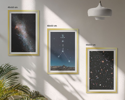 Conjunto de 3 quadros com moldura Constelação de Câncer no espaço, galáxia