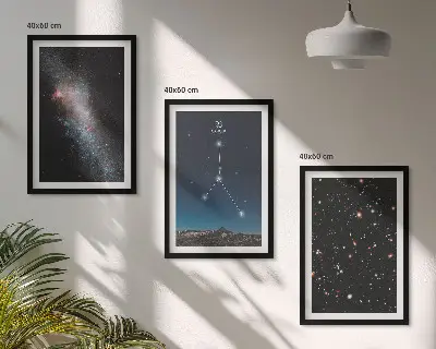 Conjunto de 3 quadros com moldura estampa de constelação de câncer no espaço galáctico