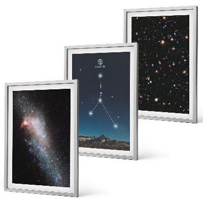 Conjunto de 3 quadros com moldura Constelação de Câncer no espaço, galáxia