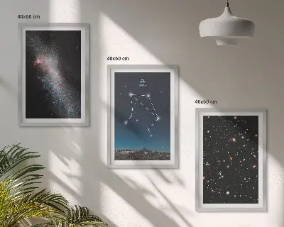 Conjunto de quadros para sala de estar tema galáxia espacial e céu de libra