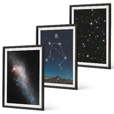 Conjunto de quadros para sala de estar tema galáxia espacial e céu de libra