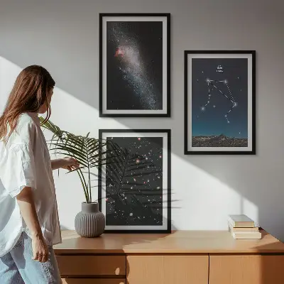 Conjunto de quadros para sala de estar tema galáxia espacial e céu de libra