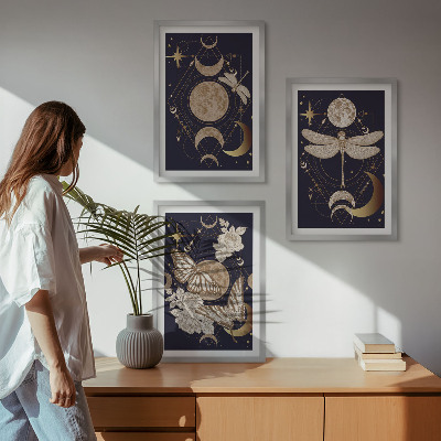 Composição de quadros moderna Motivos da natureza, lua, flores