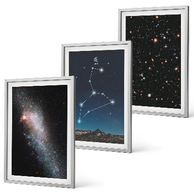 Conjunto de 3 quadros com moldura constelação de Leão, galáxia