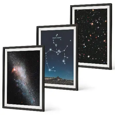 Composição de quadros moderna com galáxias e constelações do espaço