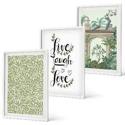Conjunto de 3 quadros com moldura com estampas de folhas verdes de arquitetura botânica