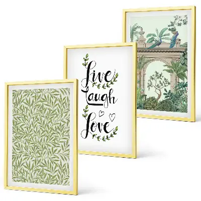 Conjunto de 3 quadros com moldura com estampas de folhas verdes de arquitetura botânica