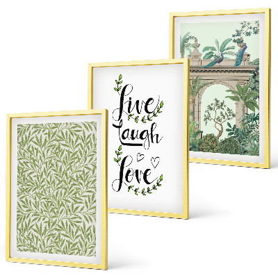 Conjunto de 3 quadros com moldura Folhas verdes da arquitetura das plantas