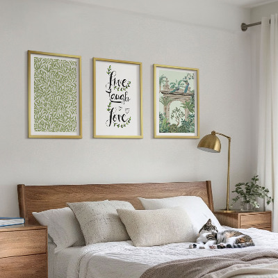 Conjunto de 3 quadros com moldura Folhas verdes da arquitetura das plantas