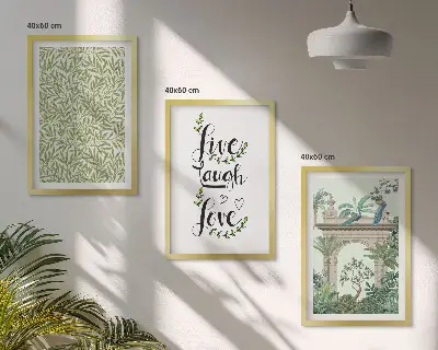 Conjunto de 3 quadros com moldura com estampas de folhas verdes de arquitetura botânica
