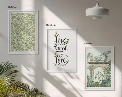 Conjunto de 3 quadros com moldura com estampas de folhas verdes de arquitetura botânica