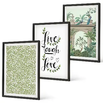 Conjunto de 3 quadros com moldura com estampas de folhas verdes de arquitetura botânica