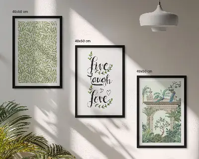 Conjunto de 3 quadros com moldura com estampas de folhas verdes de arquitetura botânica