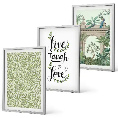 Conjunto de 3 quadros com moldura com estampas de folhas verdes de arquitetura botânica