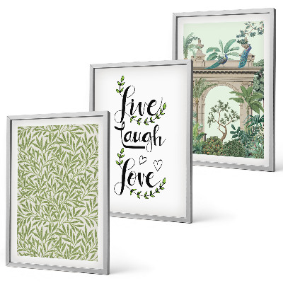 Conjunto de 3 quadros com moldura Folhas verdes da arquitetura das plantas