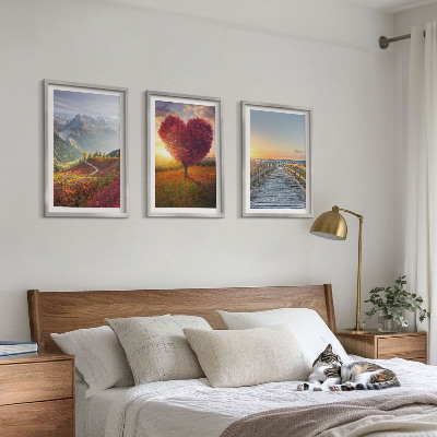 Conjunto de quadros para sala de estar Paisagens montanhas árvore coração píer
