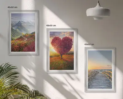 Conjunto de quadros para sala de estar com paisagens de montanhas, árvores, coração e píer