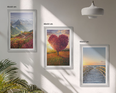 Conjunto de quadros para sala de estar Paisagens montanhas árvore coração píer