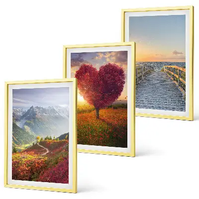 Conjunto de quadros para sala de estar com paisagens de montanhas, árvores, coração e píer