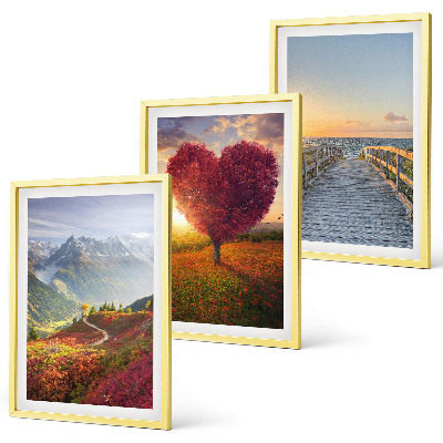 Conjunto de quadros para sala de estar Paisagens montanhas árvore coração píer