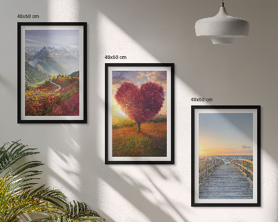 Conjunto de quadros para sala de estar Paisagens montanhas árvore coração píer
