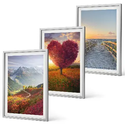 Conjunto de quadros para sala de estar com paisagens de montanhas, árvores, coração e píer