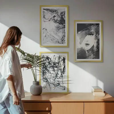 Composição de quadros moderna com padrões abstratos em preto e branco