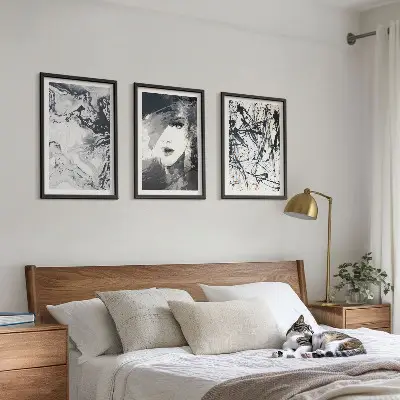 Composição de quadros moderna com padrões abstratos em preto e branco