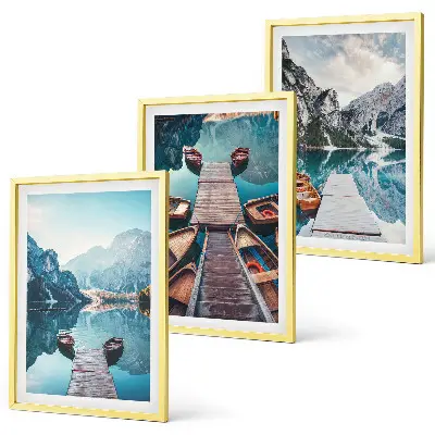 Conjunto de quadros para sala de estar com tema de píeres do lago e barcos